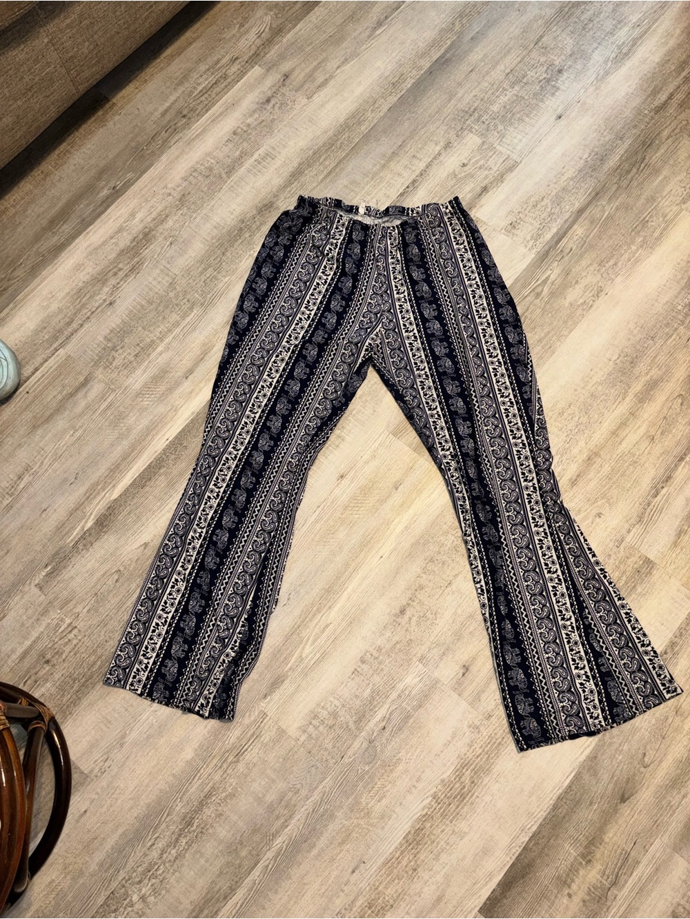 Boho Striped Printed Wide-Leg Pants - Black & Cream